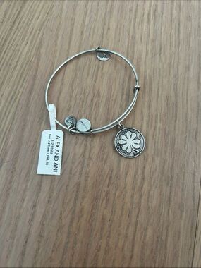 Alex and Ani Silver Four-Leaf Clover Charm Bangle